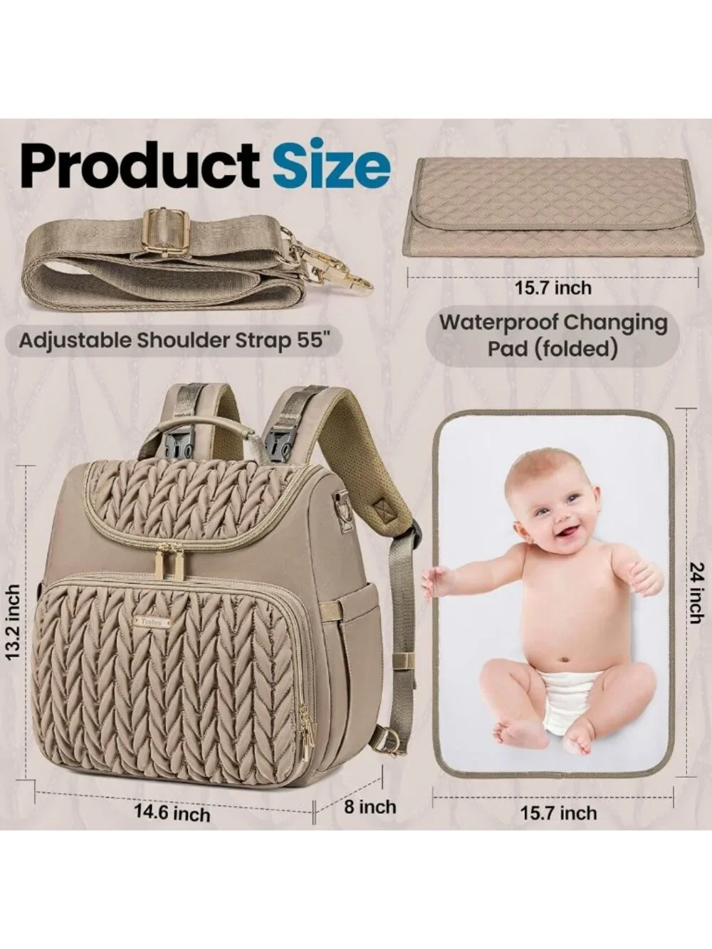 4-in-1 Waterproof Convertible Diaper Bag Backpack & Tote with Changing Pad